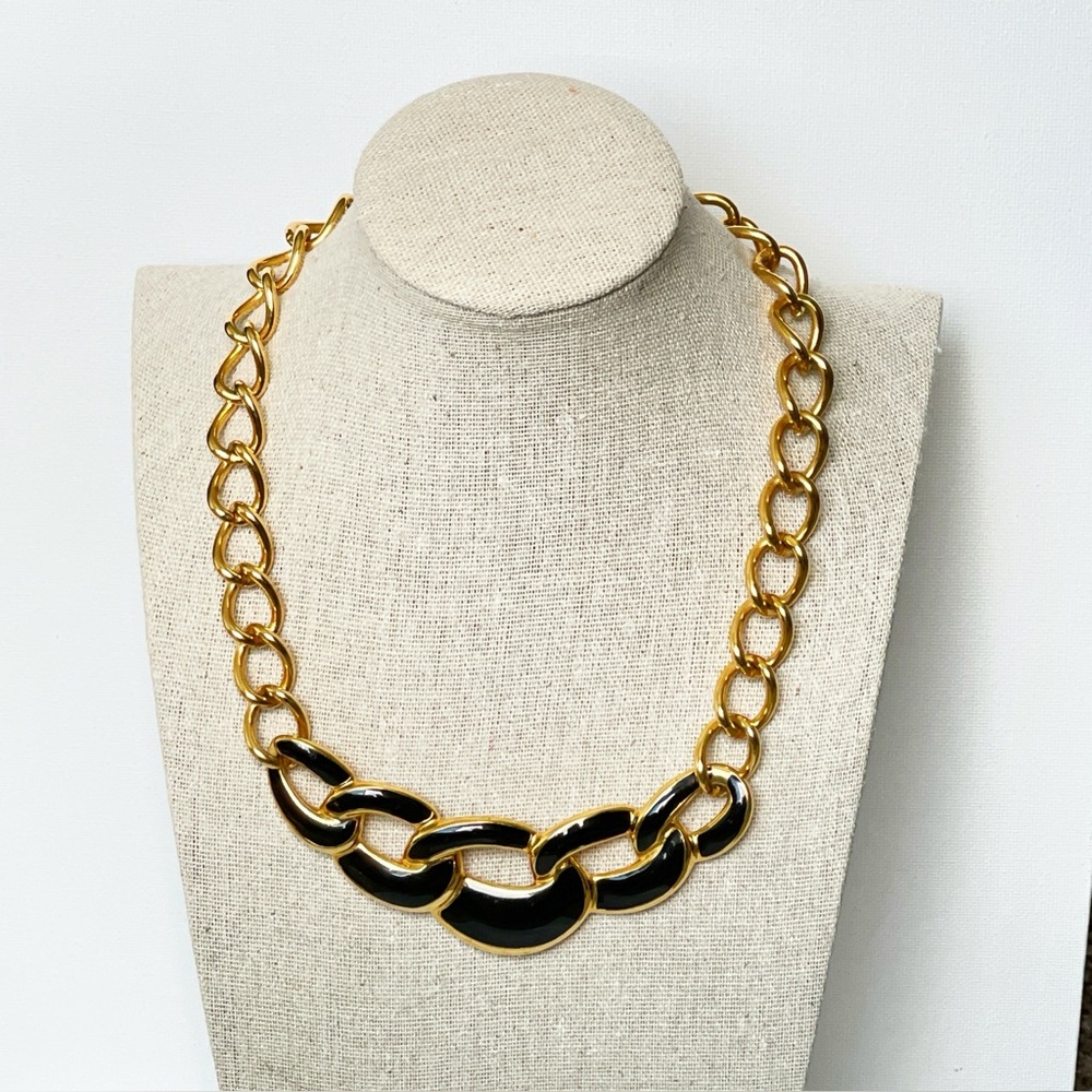 Vintage Napier Gold-plated Black Enamel Choker Necklace 15”